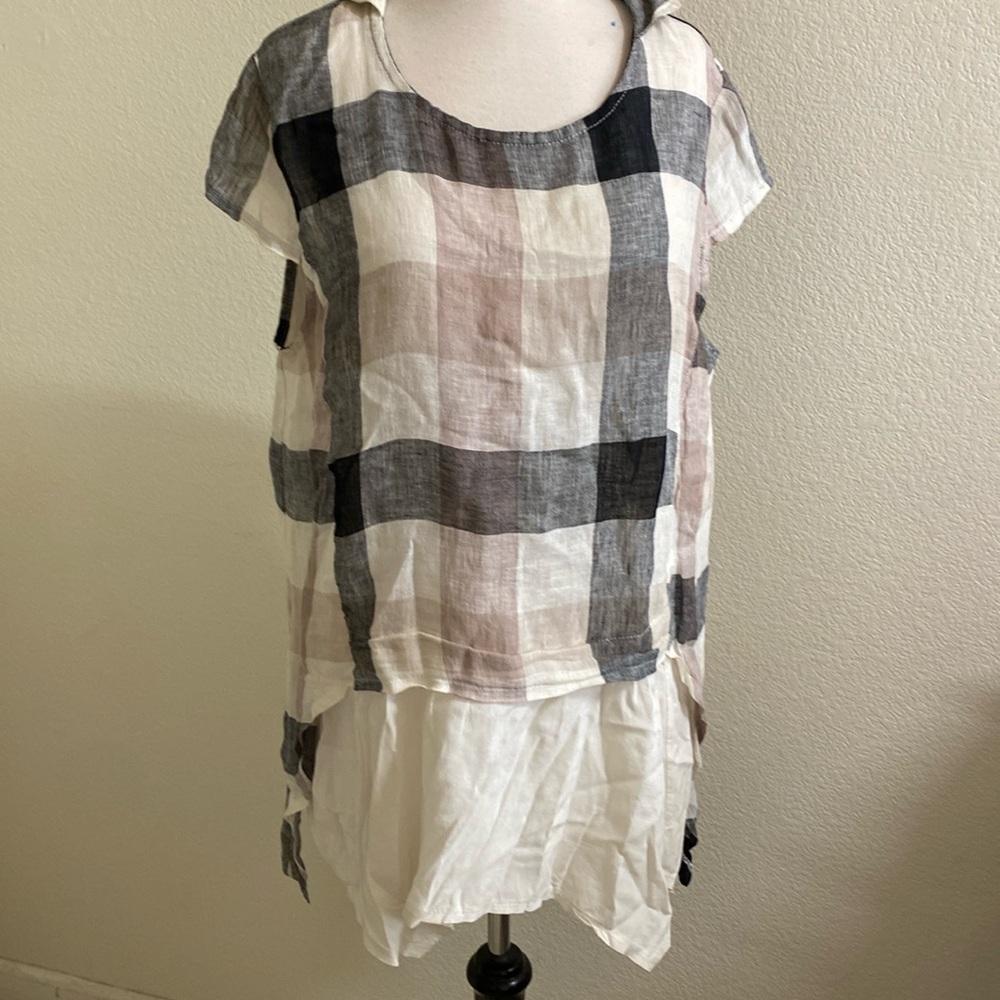 Yuki Linen Plaid Top‎